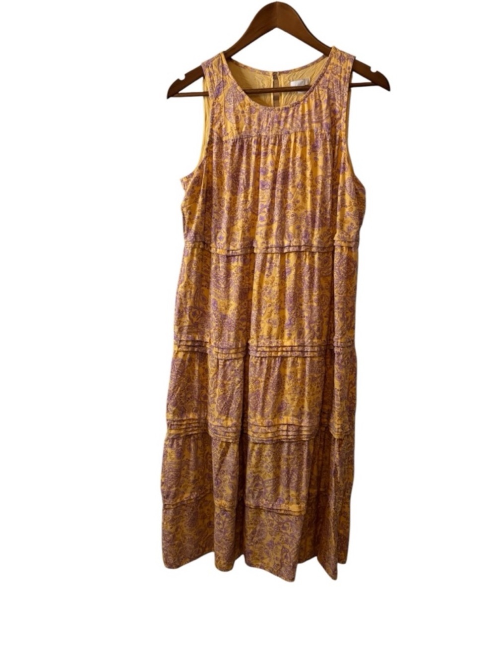 J Jill Size M Mustard Paisley Sleeveless Tiered Tank Dress. - Picture 2 of 4